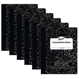 Pacon - Composition Book, Black Marble, 3/8" Ruled w/Margin, 9-3/4" x 7-1/2", 100 Sheets Per Book, Pack of 6