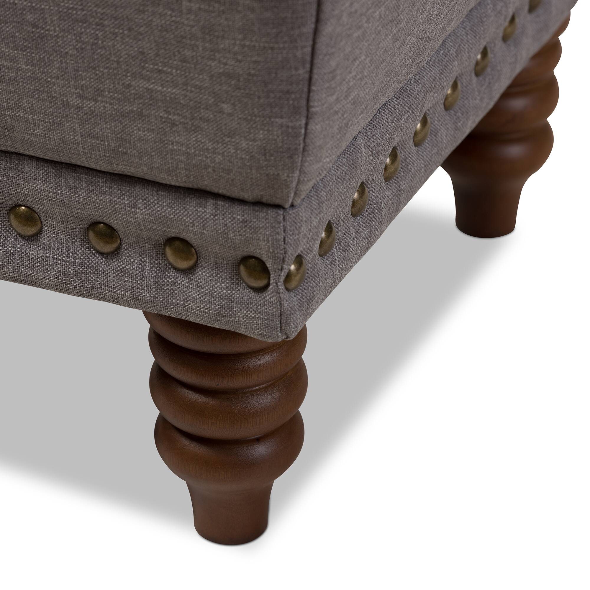 Alt View 2. Baxton Studio - Annabelle Modern and Contemporary Fabric Upholstered Walnut Wood Finished Button-Tufted Storage Ottoman - Light Grey.