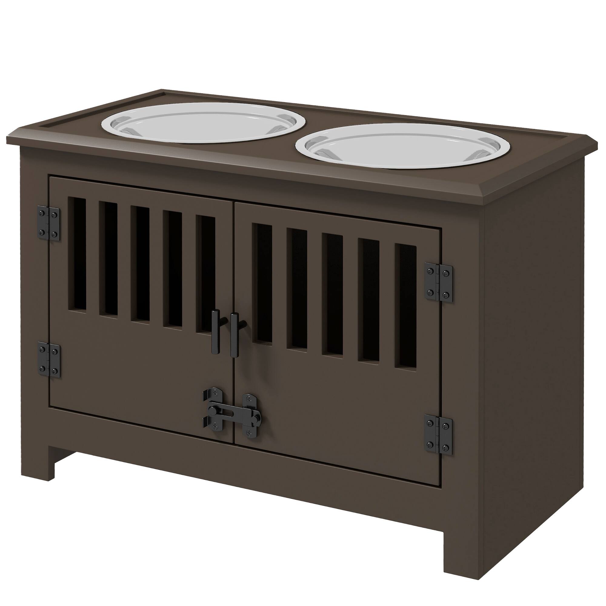 Front. Pawhut - Dog Food Storage Cabinet with Bowls & Dog Feeding Station - Espresso.