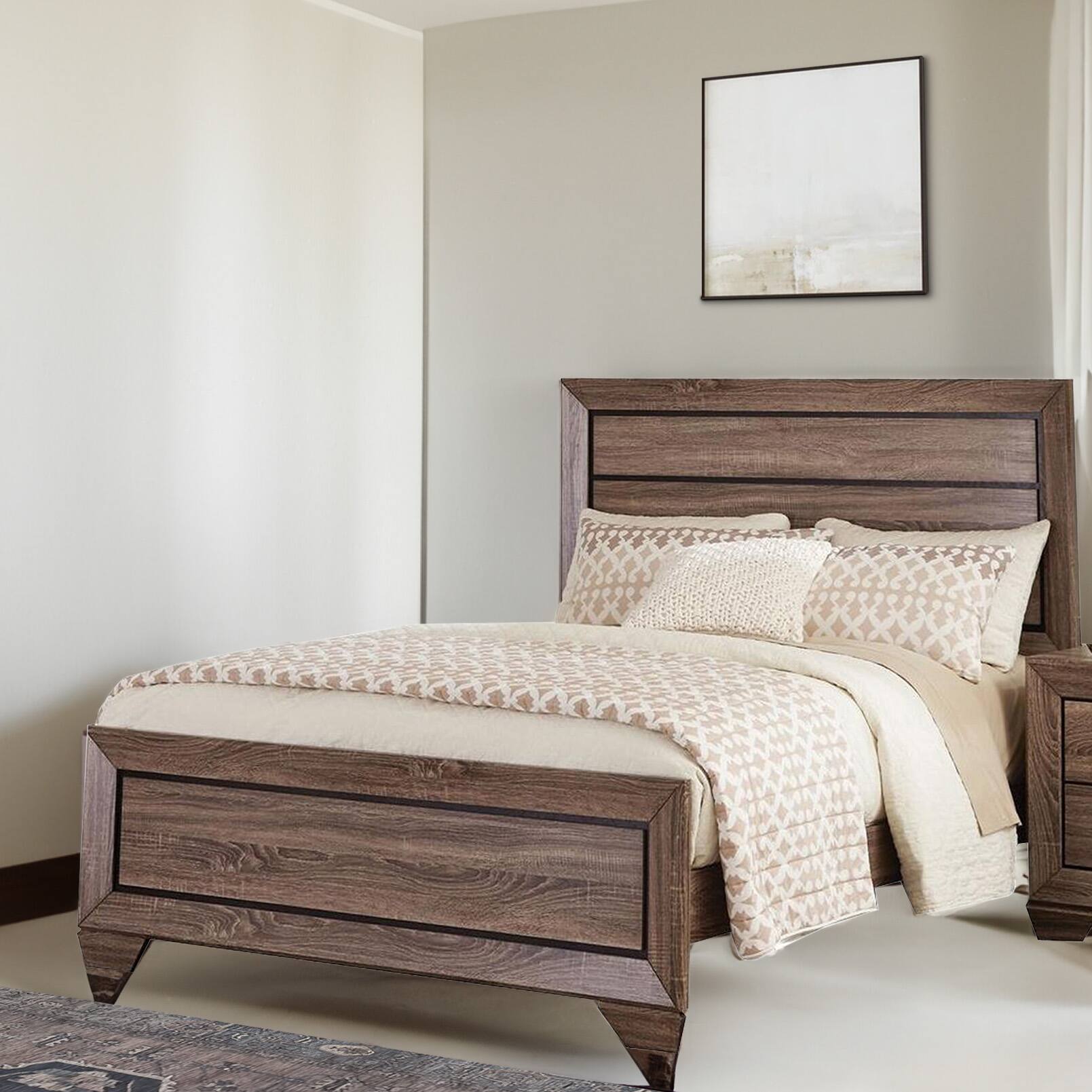 Alt View 5. Manhattan Lane - Transitional Style California King Bed with Plank Headboard - Brown.