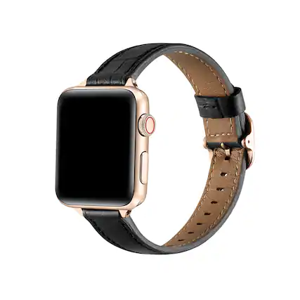 Front. Posh Tech - Carmen Skinny Croc Leather Band for Apple Watch - Black.