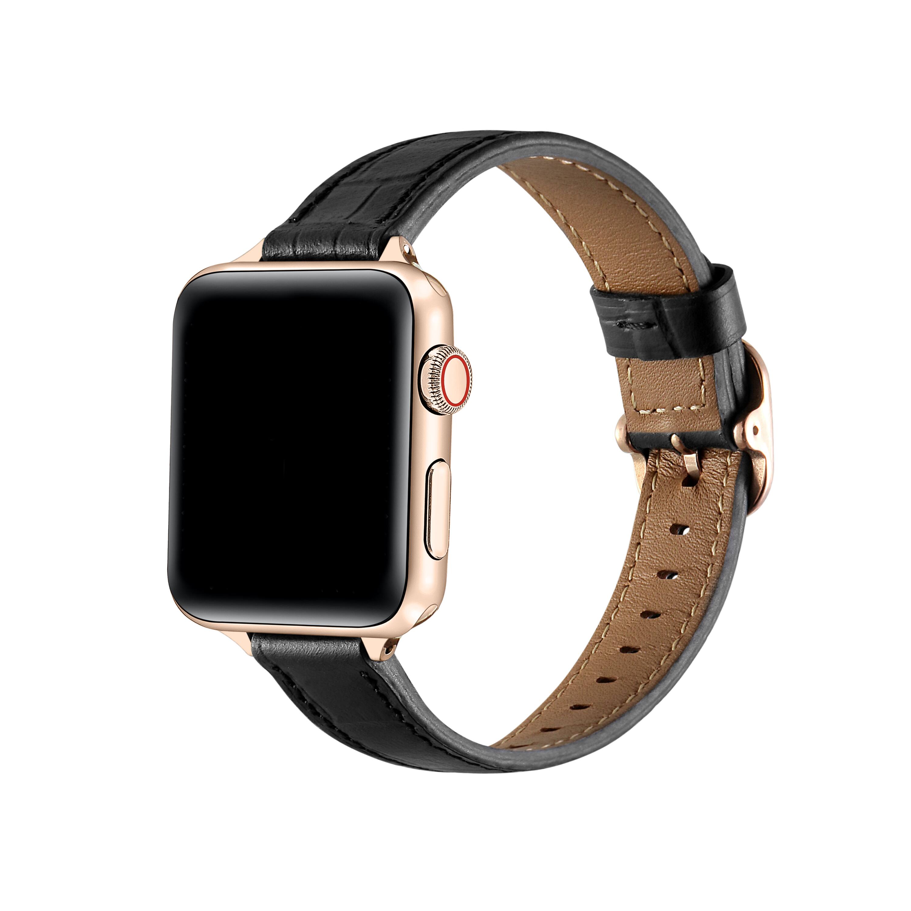 Front. Posh Tech - Carmen Skinny Croc Leather Band for Apple Watch - Black.