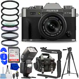 Fujifilm - X-T30 III Mirrorless Camera with 13-33mm f/3.5-6.3 Lens Filter Kit - Charcoal Silver