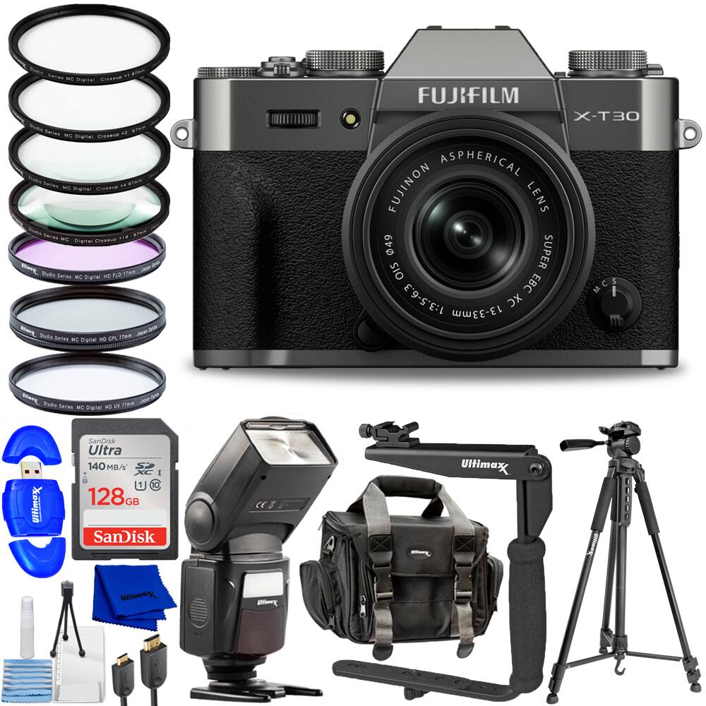 Fujifilm - X-T30 III Mirrorless Camera with 13-33mm f/3.5-6.3 Lens Filter Kit - Charcoal Silver