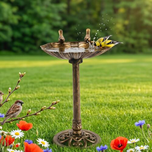 Alt View 10. Winado - 32in Resin Bird Bath Freestanding with Leaf-Shaped, Solar Fountain, Removable Bowl for Outdoor Patio Garden Decoration - Bronze-1.4W.