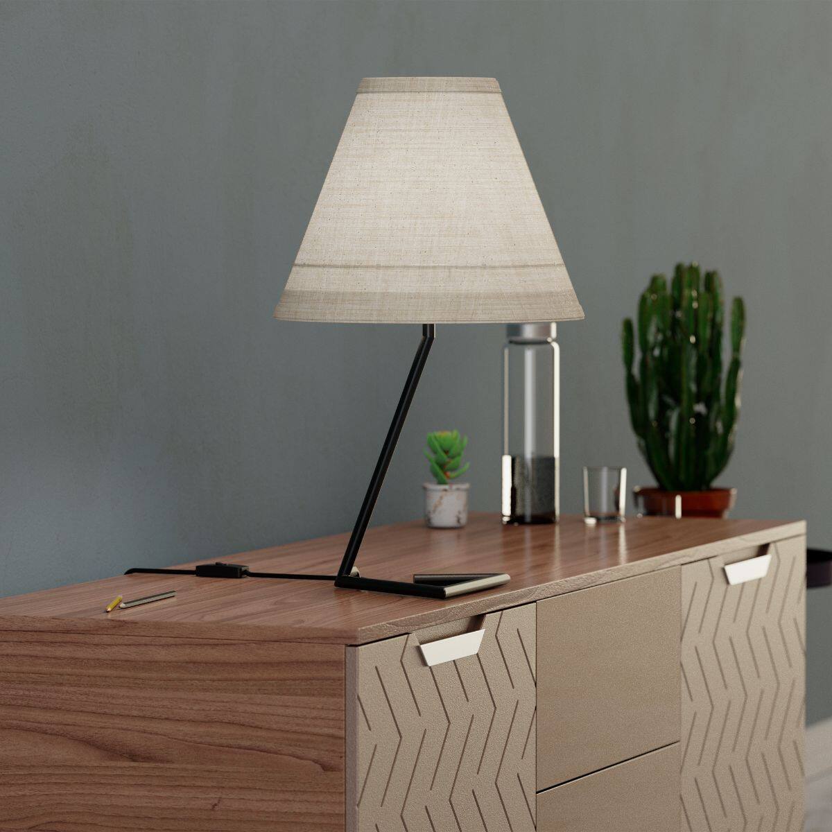 Alt View 1. Infibrite - Angular Base 23 Inch Table Lamp with Conical Shade, E26 Bulb Compatible - White.