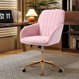 Trinkets Crazed - 24.6" Velvet Office Chair, Ergonomic Swivel Desk Chair with Memory Foam Seat - Adjustable Height Computer Chair - Pink