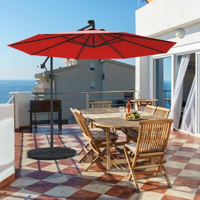10ft solar patio offset umbrella burgundy 10 ft Lighted - LED Lights & High-Quality Fabric Innovative crank allows you to open and close the umbrella effortlessly Gymax 10Ft Offset Hanging Umbrella