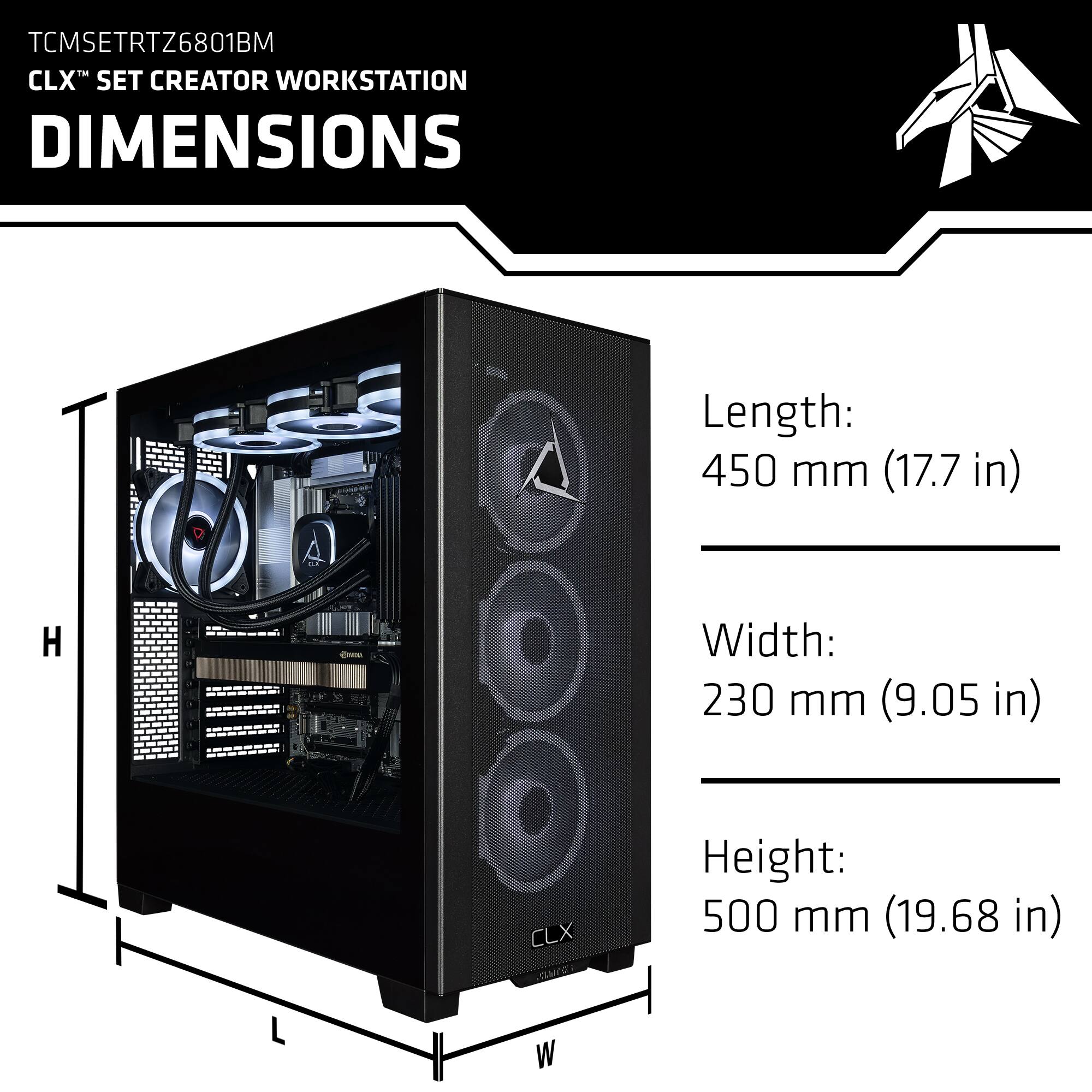 TCMSETRTZ6801BM CLX SET CREATOR WORKSTATION DIMENSIONS

Length: 450 mm (17.7 in)
Width: 230 mm (9.05 in)
Height: 500 mm (19.68 in)