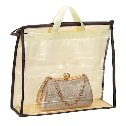 Front. Unique Bargains - Dust Bags for Handbags, Clear Handbag Organizer w/ Zipper Handle, XXL, for Shoe, Scarf, Clothes, Hat - Beige.