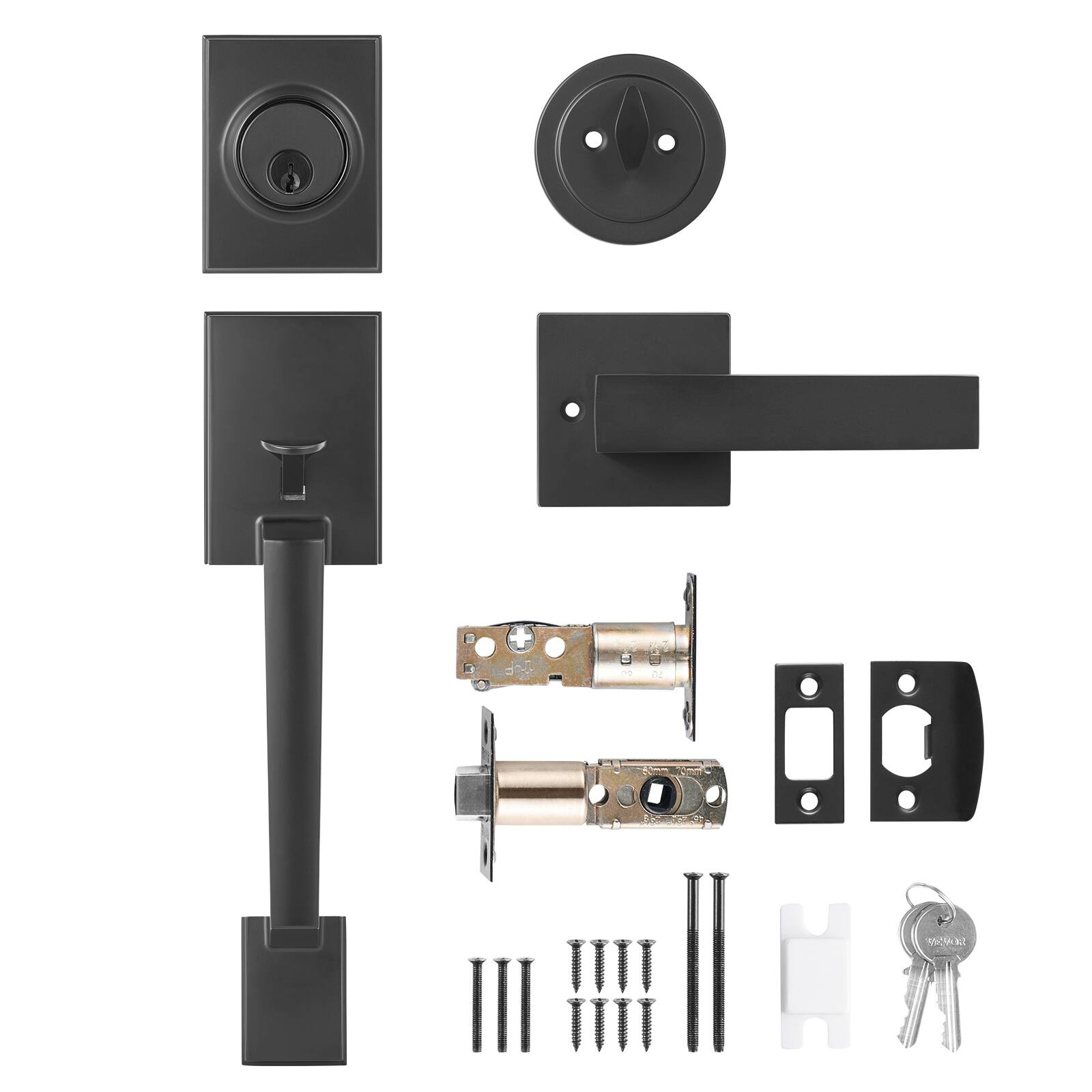 Alt View 5. VEVOR - Front Door Handle and Deadbolt Set, Square Entry Handle Set with Lever, Single Cylinder, Adjustable Hole Space - Matte Black.