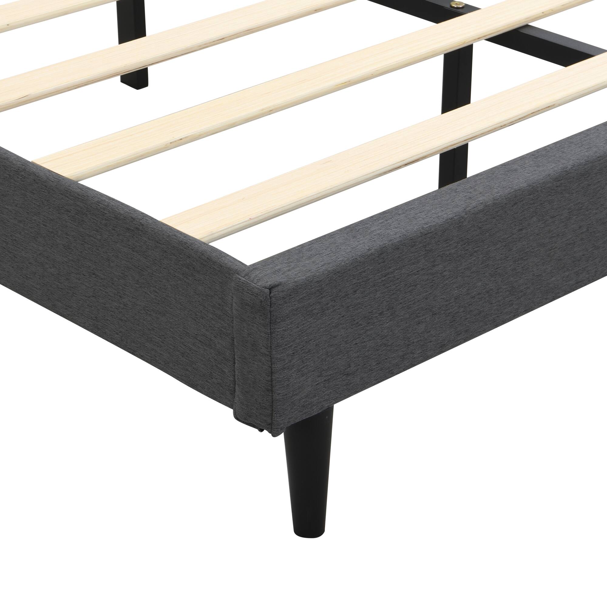 Alt View 7. GOODSILO - Queen-Size Upholstered Platform Bed Frame with Modern Button-Tufted Headboard and USB Charging Ports - Dark Gray.