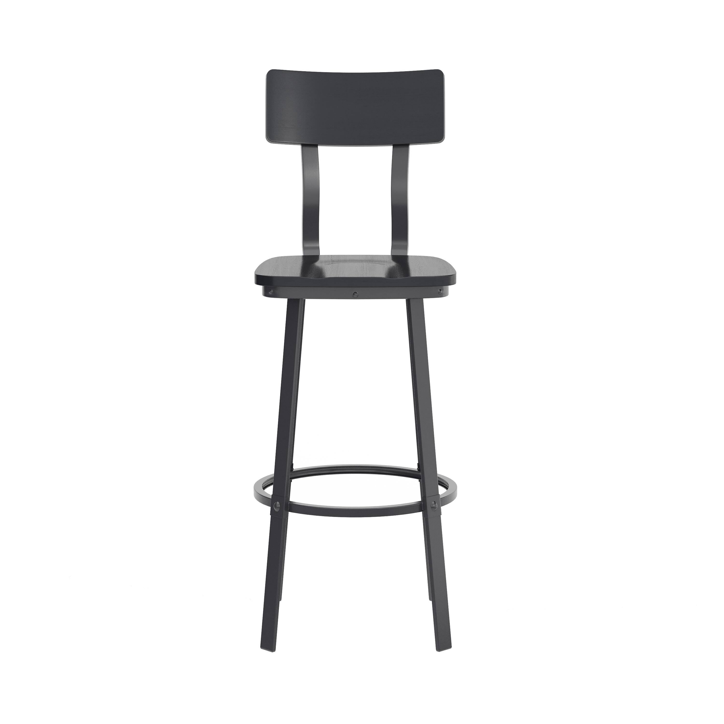Angle. Flash Furniture - Flint Series Commercial Grade Black Restaurant Barstool with Wood Seat & Back and Black Powder Coat Frame - Black.