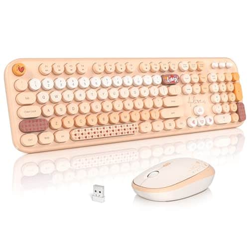 Cozy Serene - Wireless And Mouse Typewriter Full Size With Number Pad 2 In 1 Usb Connected For Windows 7/8/10 Laptop Desktop Pc - Milk-Tea Mixed