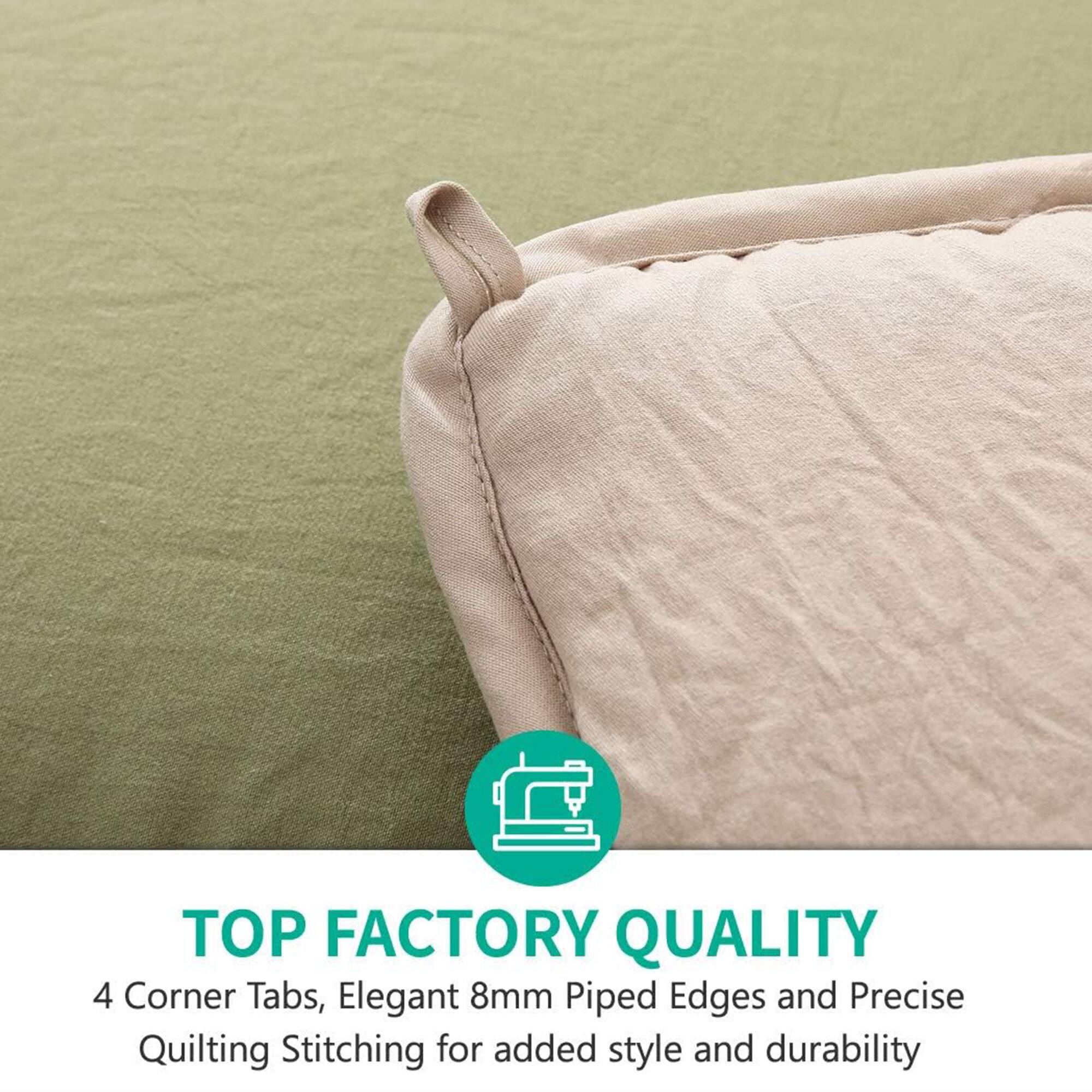 TOP FACTORY QUALITY  
4 Corner Tabs, Elegant 8mm Piped Edges and Precise Quilting Stitching for added style and durability