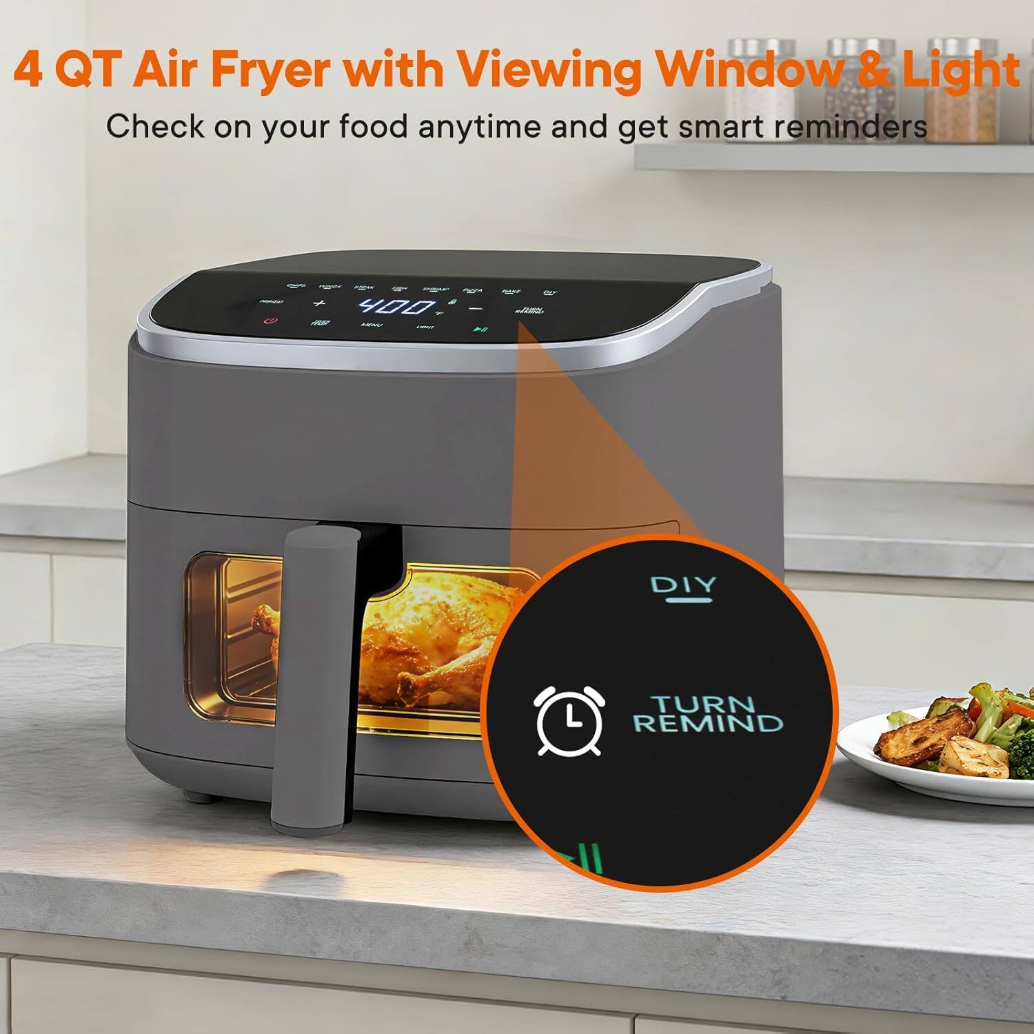 Sweet 4QT Air Fryer with Visible Window, 8 In 1 Touchscreen Air