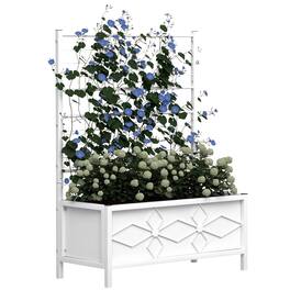 Outsunny - Planter Box Galvanized Raised Garden Bed with Trellis for Climbing Vines - White