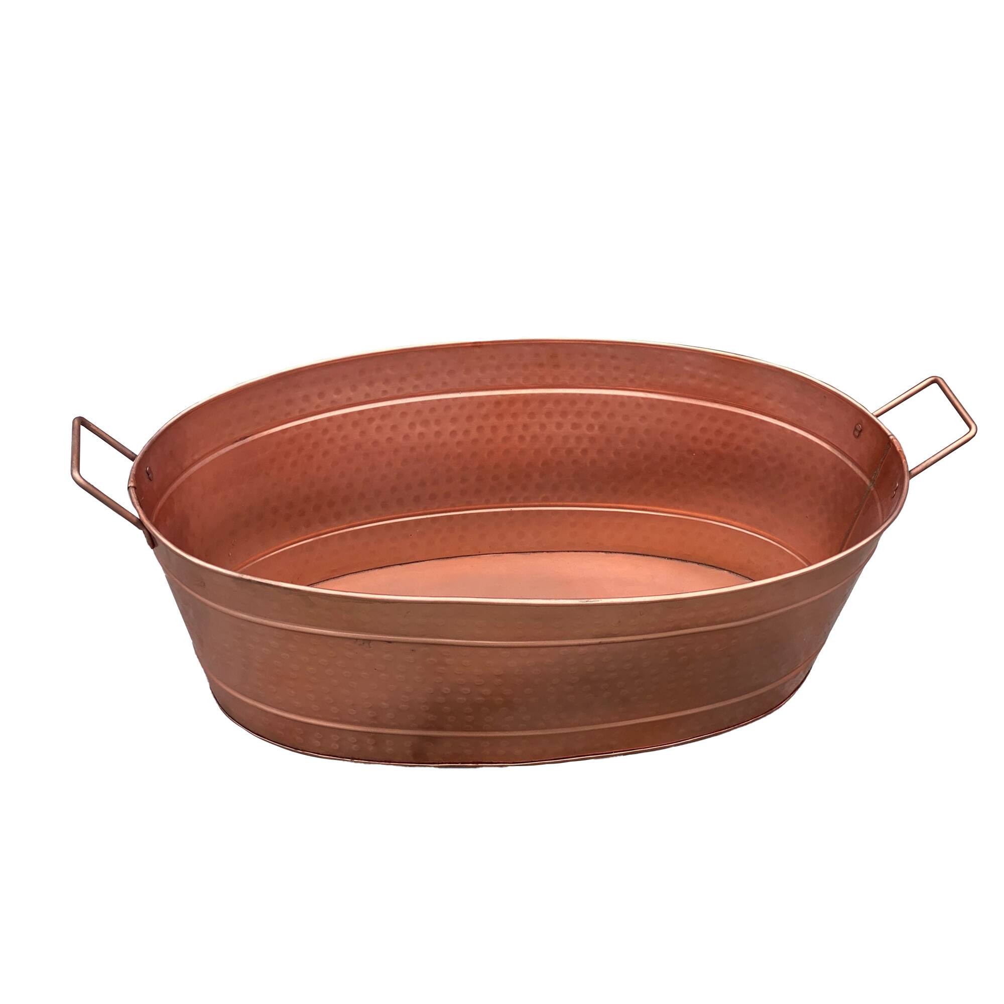 Front. Manhattan Lane - Thea Oval Shape Hammered texture Metal Tub with 2 Side Handles - Copper.