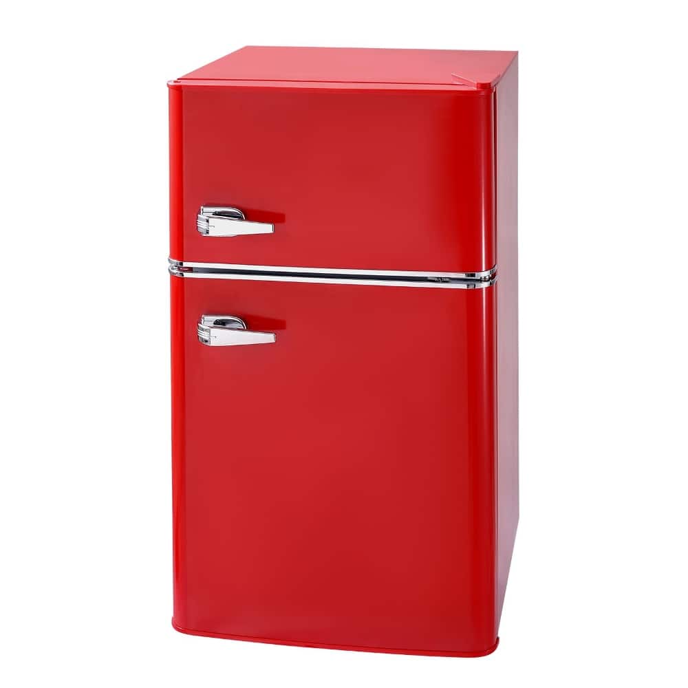 Loheer - Mini Fridge with Freezer 3.2 Cu.Ft Two Door Compact Refrigerator Low Noise Dorm Fridge - Red