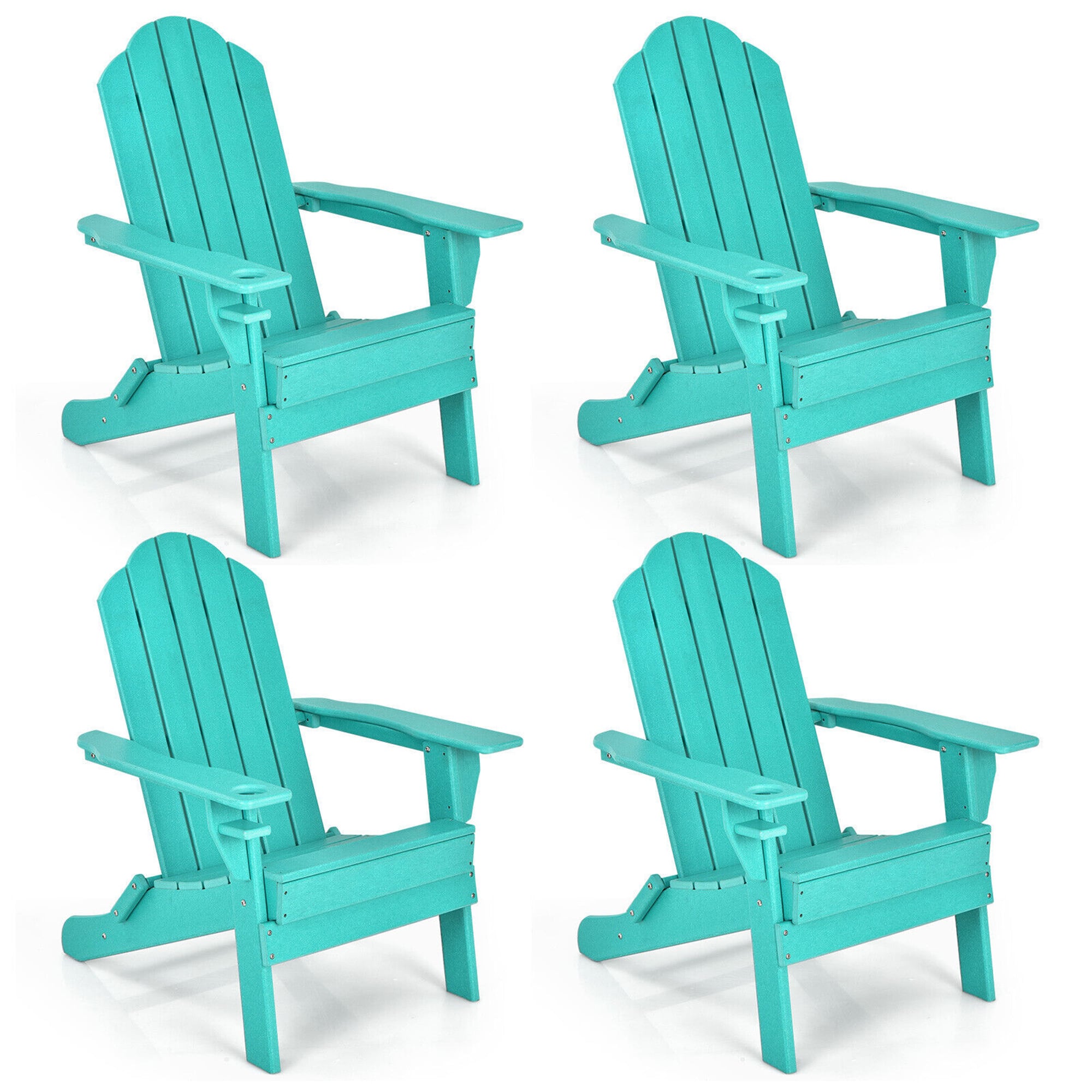 Gymax - 4PCS Patio Folding Adirondack Chair Weather Resistant Cup Holder Yard - Turquoise
