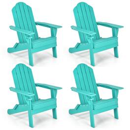 Gymax - 4PCS Patio Folding Adirondack Chair Weather Resistant Cup Holder Yard - Turquoise