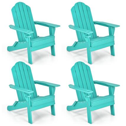 Front. Gymax - Gymax 4PCS Patio Folding Adirondack Chair Weather Resistant Cup Holder Yard Turquoise - Turquoise.