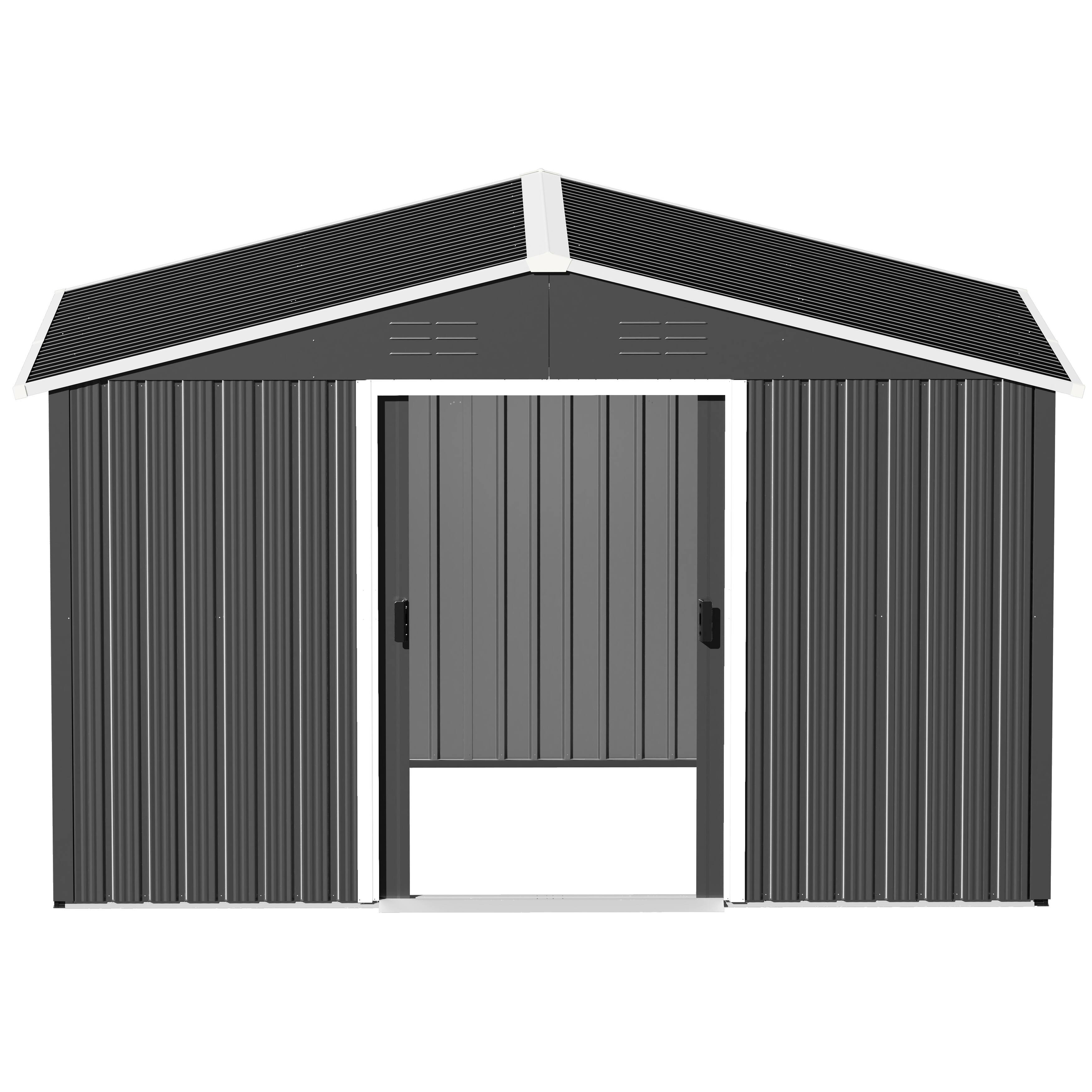 Alt View 7. Nuu Garden - Garden Storage Shed Galvanized Sheet Tool Shed with Sliding Doors - Dark Gray.
