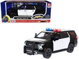 2025 Chevrolet Tahoe PPV Black and White "Builder's Kit" with Light Bar and Lights and Sounds 1/24 Model Car by Motormax