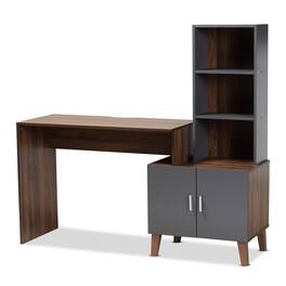 Baxton Studio - Jaeger Modern and Contemporary Finished Wood Storage Desk with Shelves - Grey/Walnut Brown