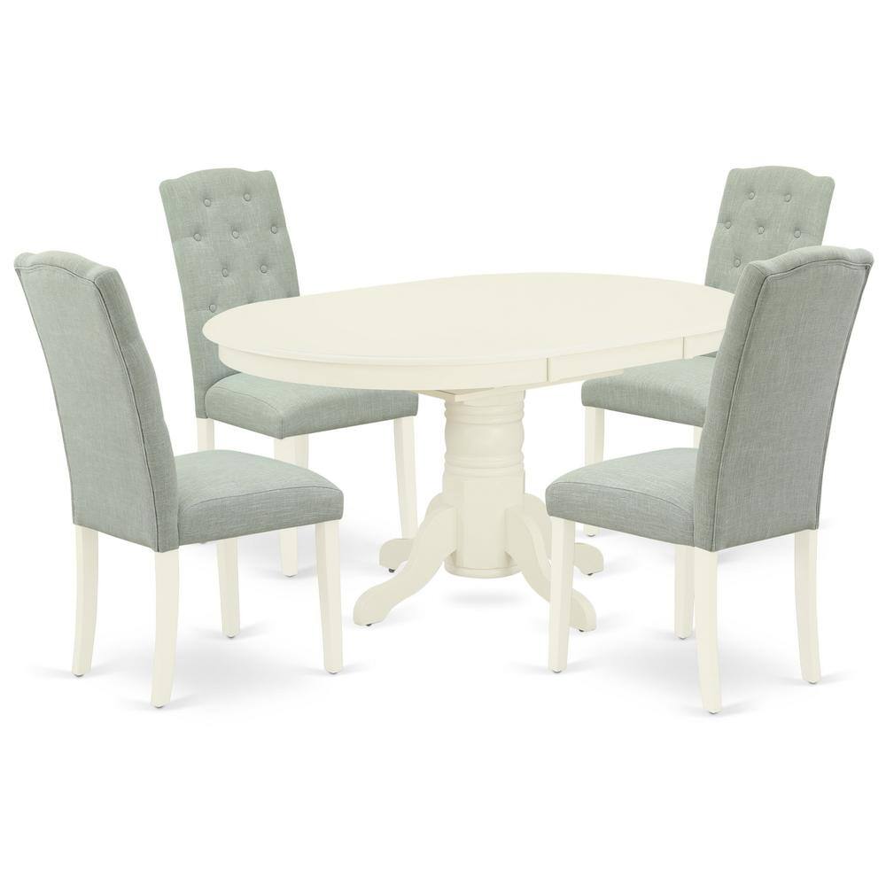 Back. East West Furniture - Dining Room Set Linen White - Brown.