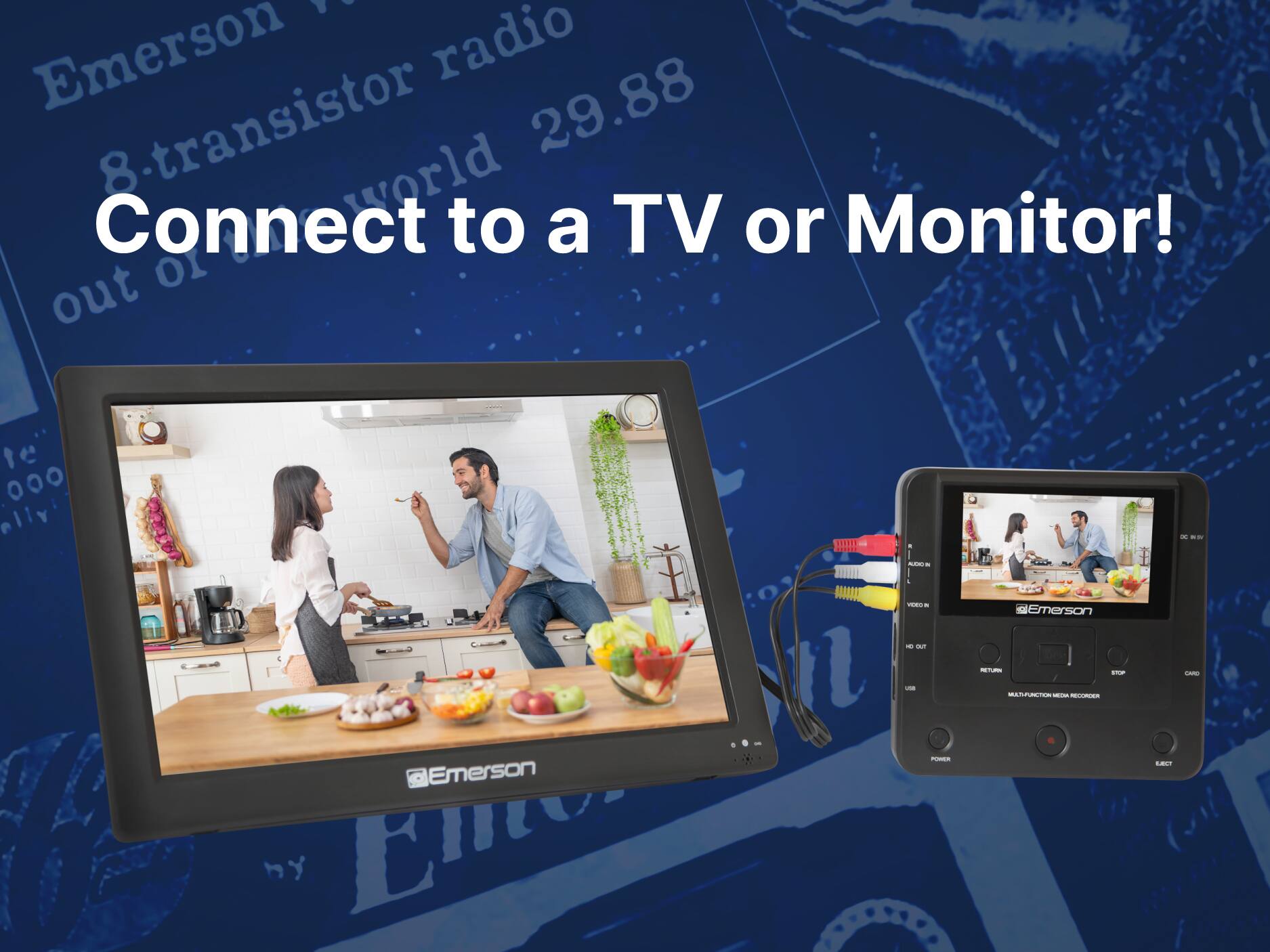 Emerson 8-transistor radio  
World Connect  
29.88  

Connect to a TV or Monitor!  

Emerson by Emv  
ASEETS