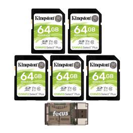 Kingston - 64GB SDHC Canvas Select Plus Memory Card (5-Pack) w/ Card Reader Bundle