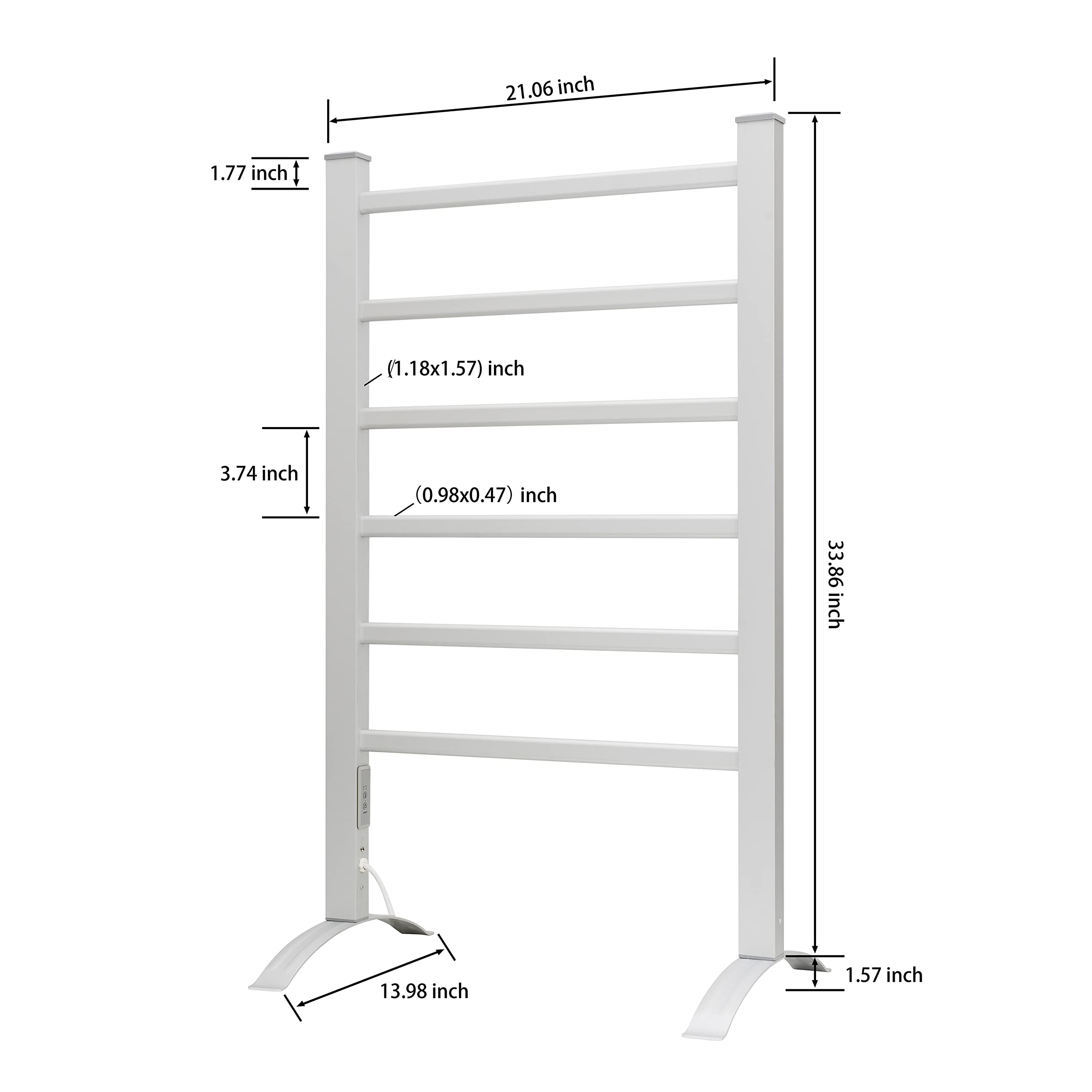 21.06 inch  
1.77 inch  
(1.18x1.57) inch  
3.74 inch  
(0.98x0.47) inch  
33.86 inch  
13.98 inch  
1.57 inch