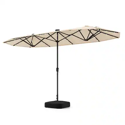 Front. Kadyn - 13FT Double-sided Patio Umbrella with Solar Lights for Garden Pool Backyard-Beige, Patio Offset Umbrella.