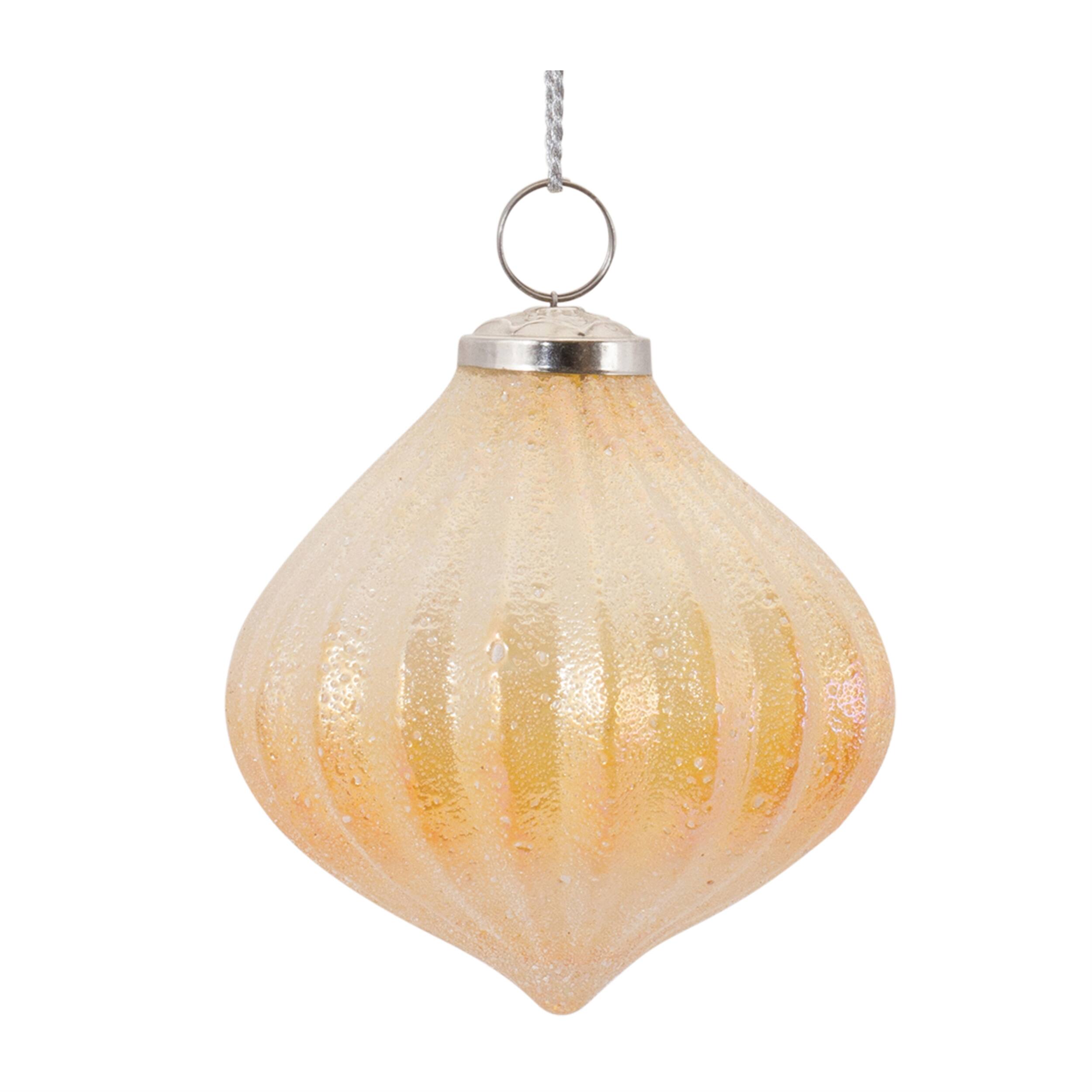 Alt View 2. BreeBe - Ribbed Glass Ornament (Set of 6) - Peach.
