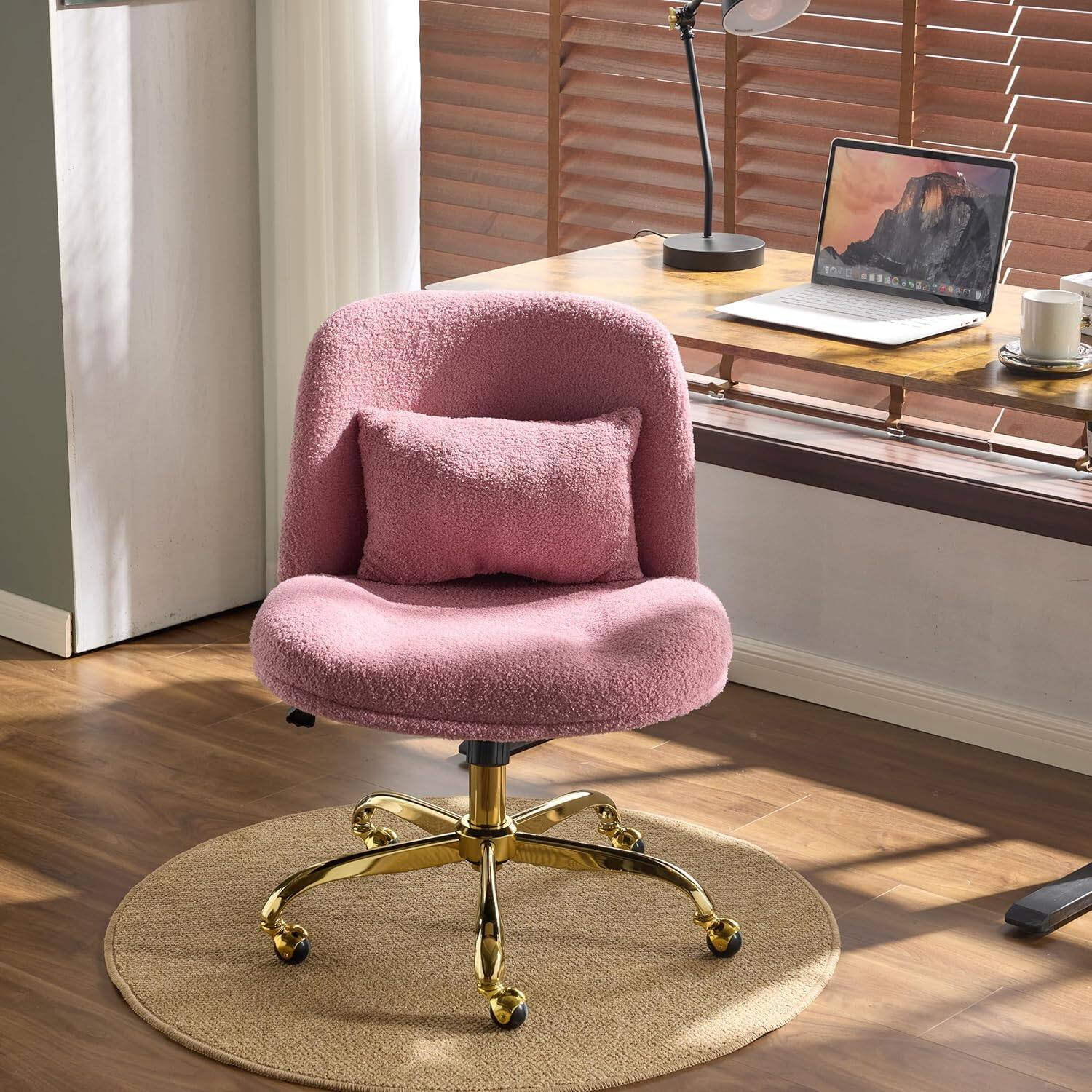 Alt View 5. Winado - Wide Criss Cross Legged Office Desk Chair with Pillow Dual-Use,Adjustable Vanity Swivel Chair for Bedroom,Home Office - Iris Purple.