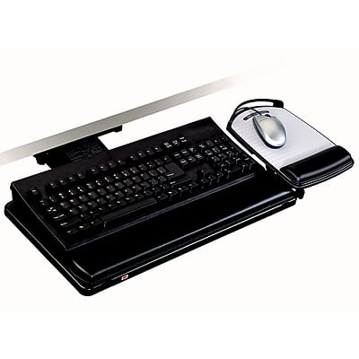 Front. 3M - Knob Adjust Keyboard Tray Adjustable Platform, Track, Wrist Rest and Mouse Pad - Black.