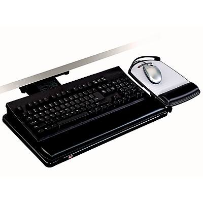Front. 3M - Knob Adjust Keyboard Tray Adjustable Platform, Track, Black, Wrist Rest and Mouse Pad (AKT80LE) - Black.