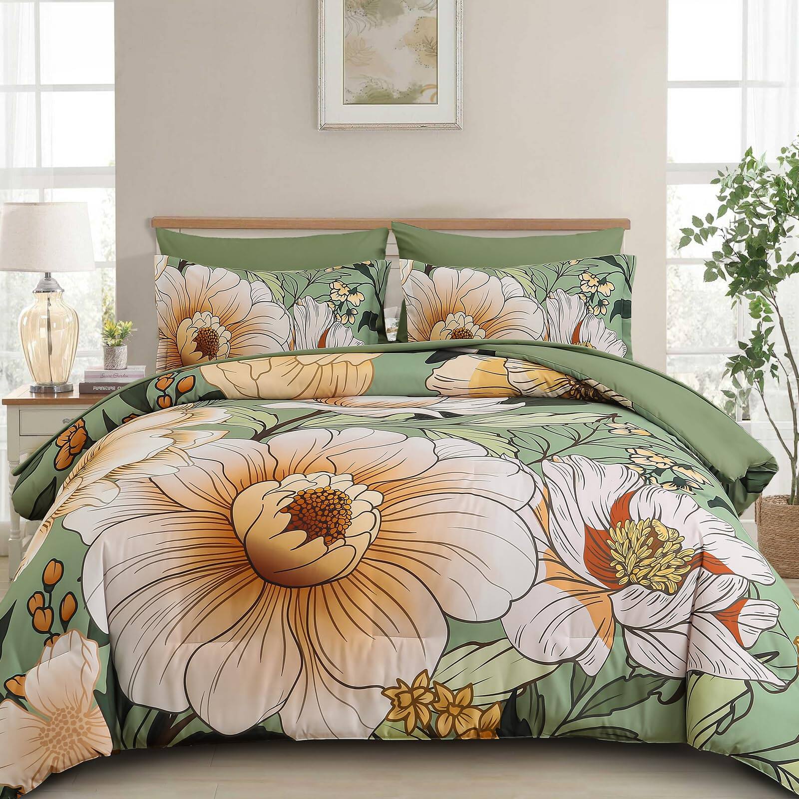 Reds Spade Floral Comforter Set 7 Pieces Bed In A Bag Flower Bedding ...