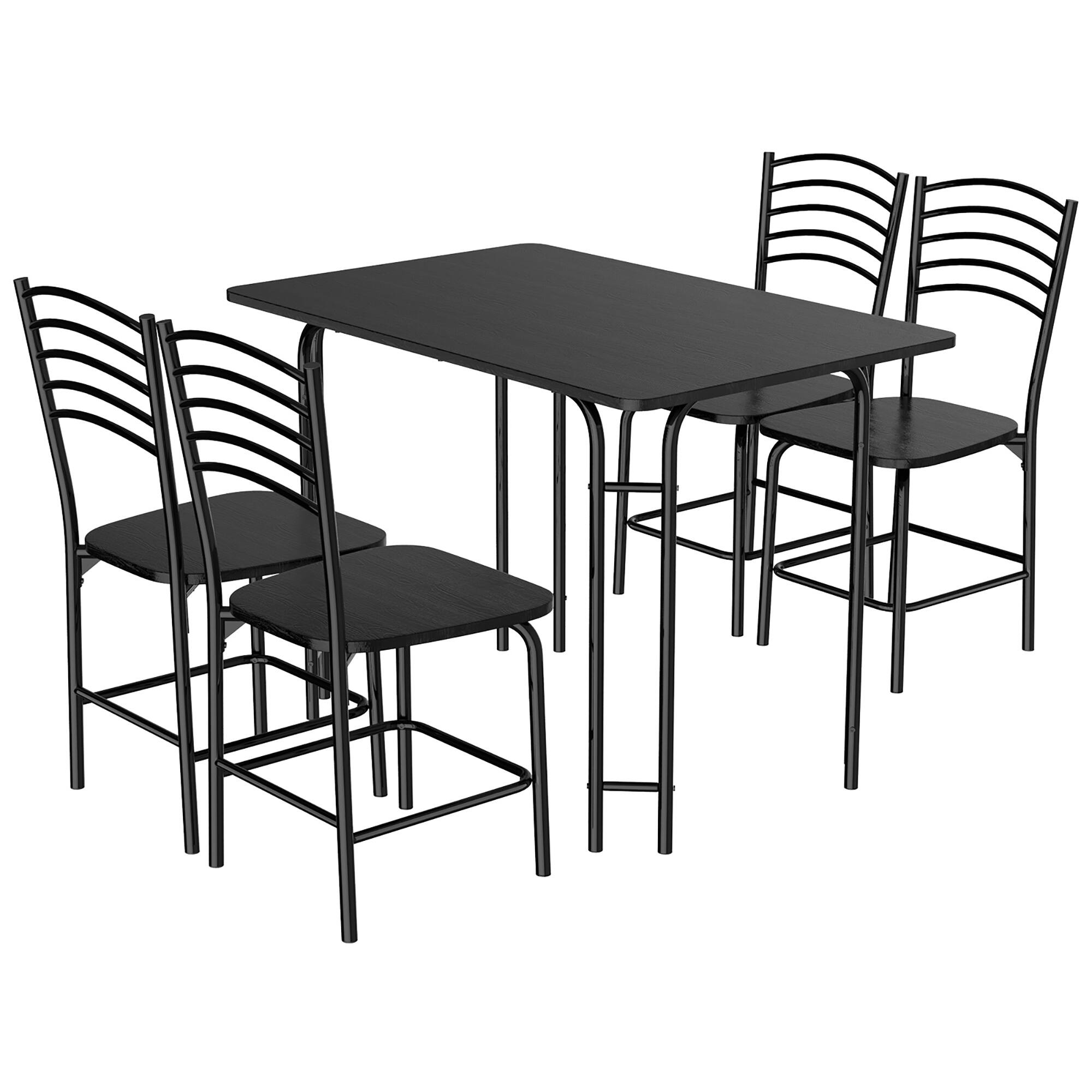 Alt View 15. Costway - 5 Pcs Modern Dining Table Set 4 Chairs Steel Frame Home Kitchen Furniture Black - Black.