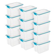Front. Sterilite - Sterilite Large 20 Qt Home Storage Container Tote with Latching Lids, (12 Pack).