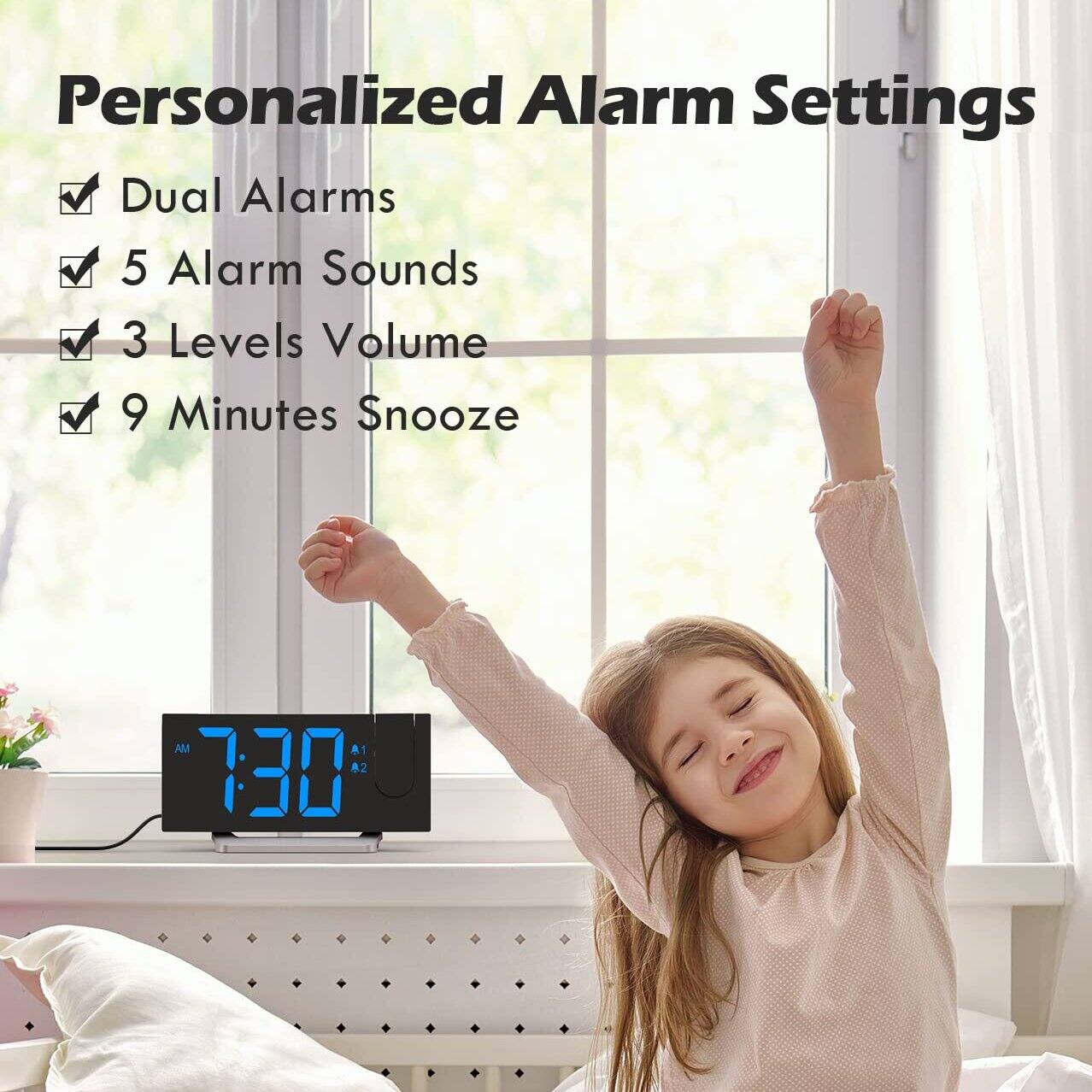 Personalized Alarm Settings

- Dual Alarms
- 5 Alarm Sounds
- 3 Levels Volume
- 9 Minutes Snooze

AM 1 7:30 AM 2