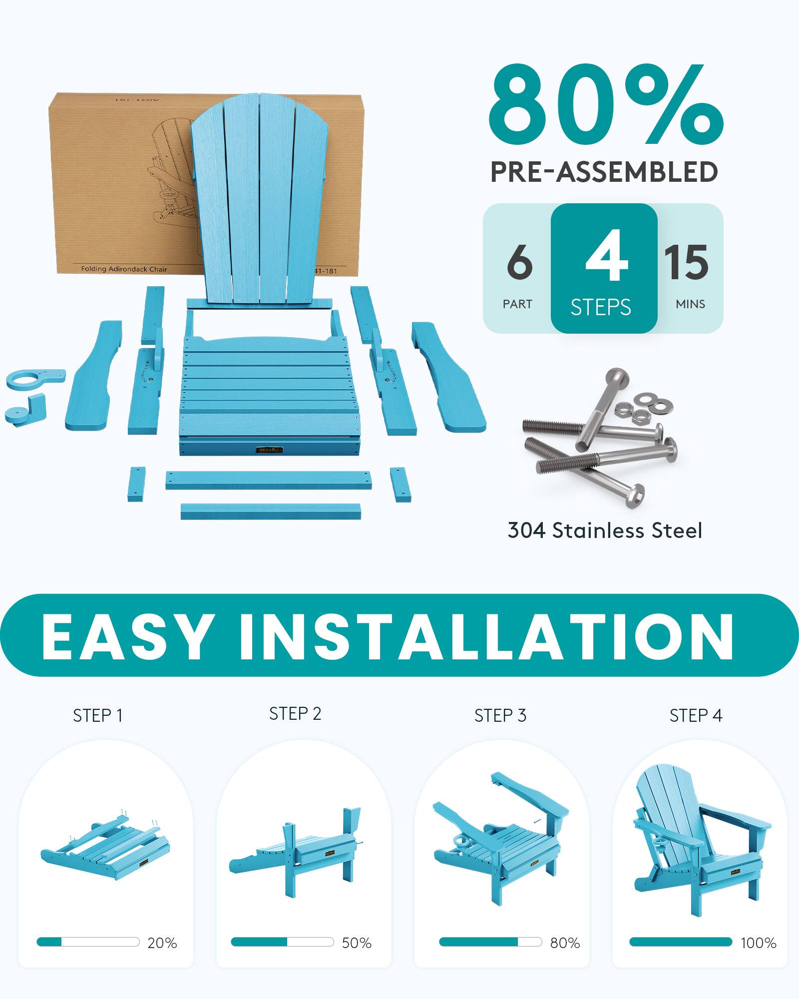 SERWALL Folding Adirondack Chair with Cup Holder Weather Resistant ...