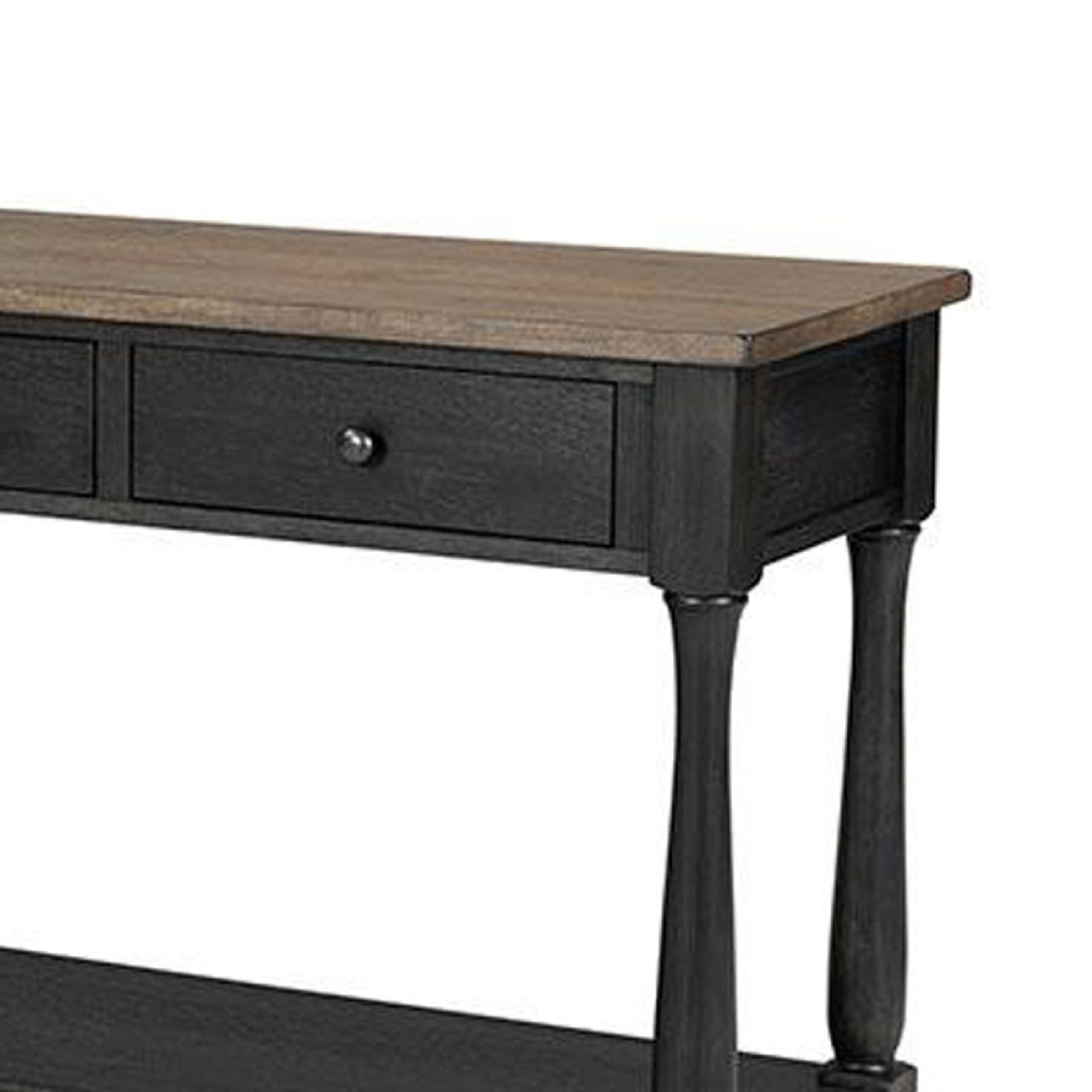 Left. Manhattan Lane - Ginie Sofa Table, 3 Drawers, Black Brown Solid Rubberwood, 60 Inch - Black, Brown.