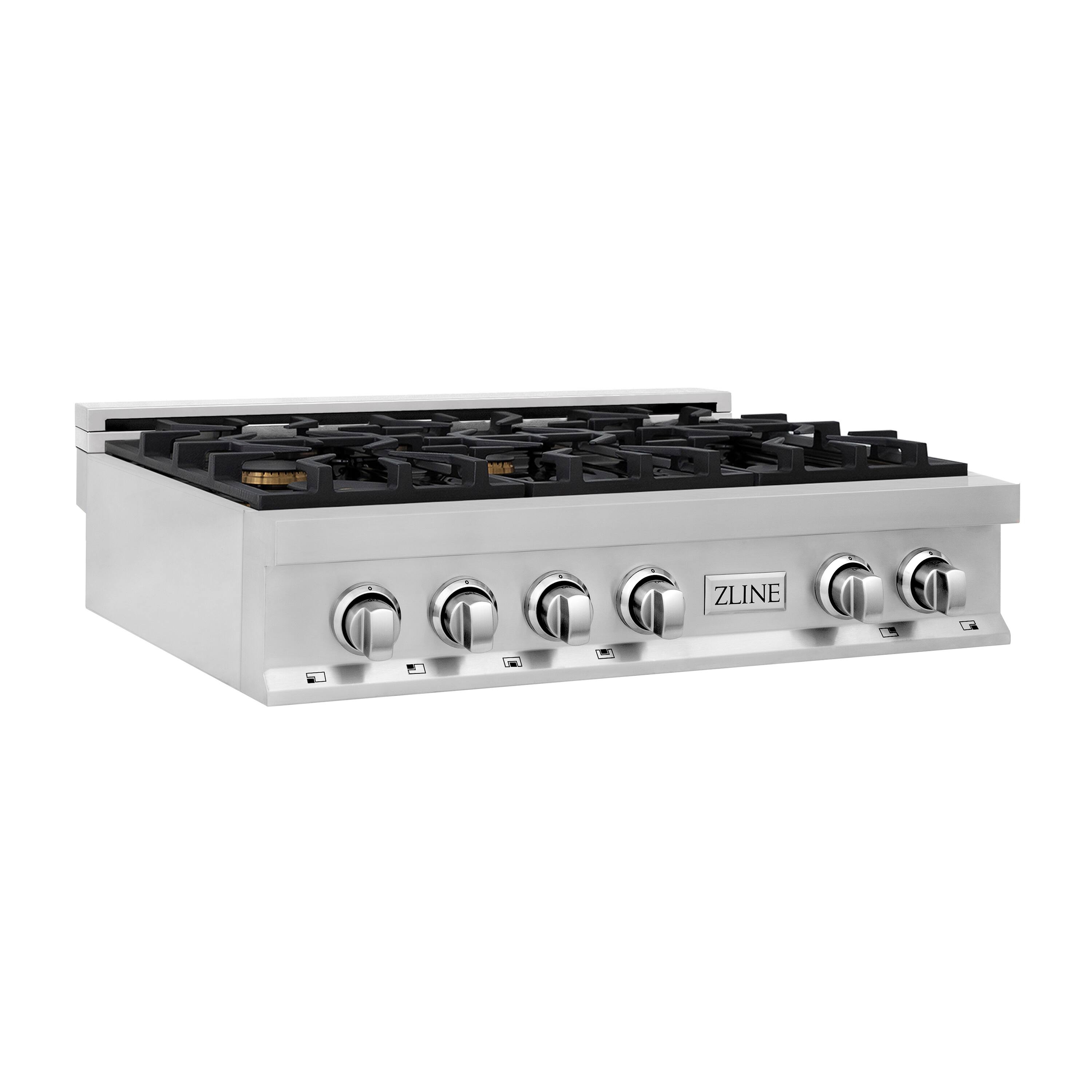 Angle. ZLINE - 36 in. Wide 6 Burner Classic Gas Rangetop with  and Porcelain Cooktop in Stainless Steel (RT-BR-36) - Stainless steel.