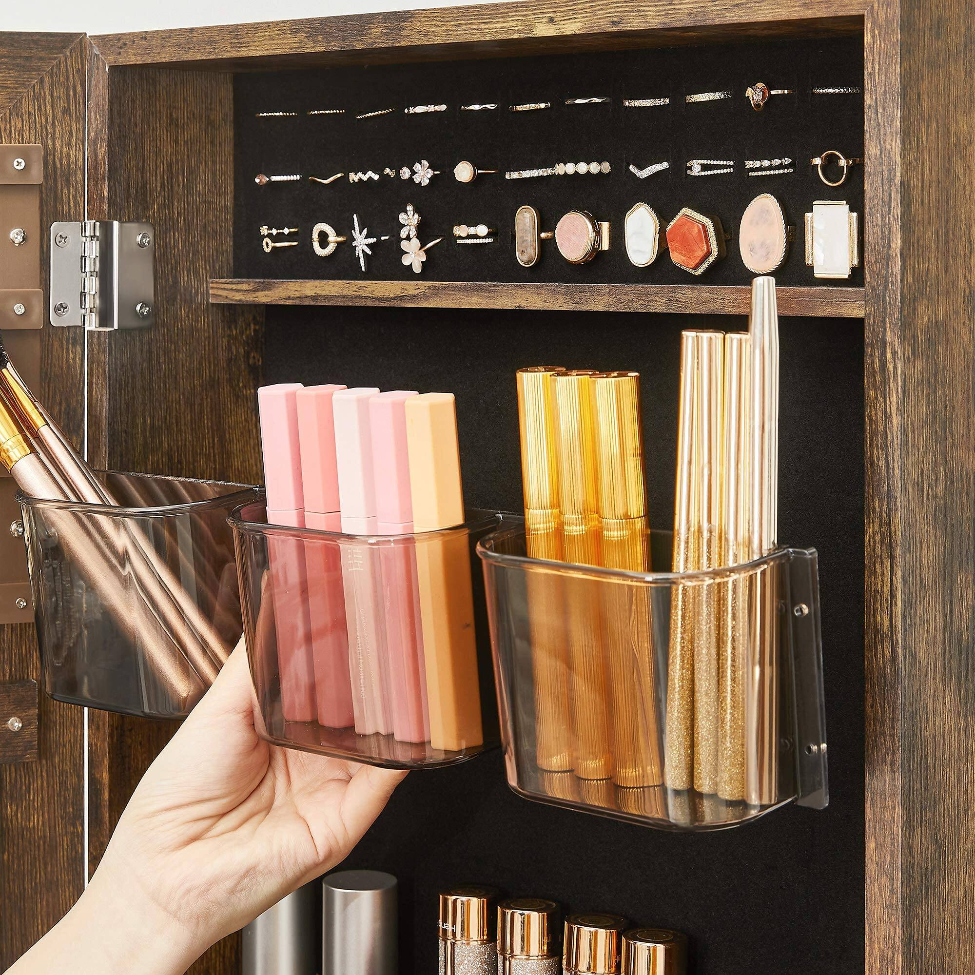 Alt View 4. Songmics Home - Floor Standing Jewelry Cabinet with Full-Length Mirror Bottom Drawer Rustic Brown and Black - Brown.