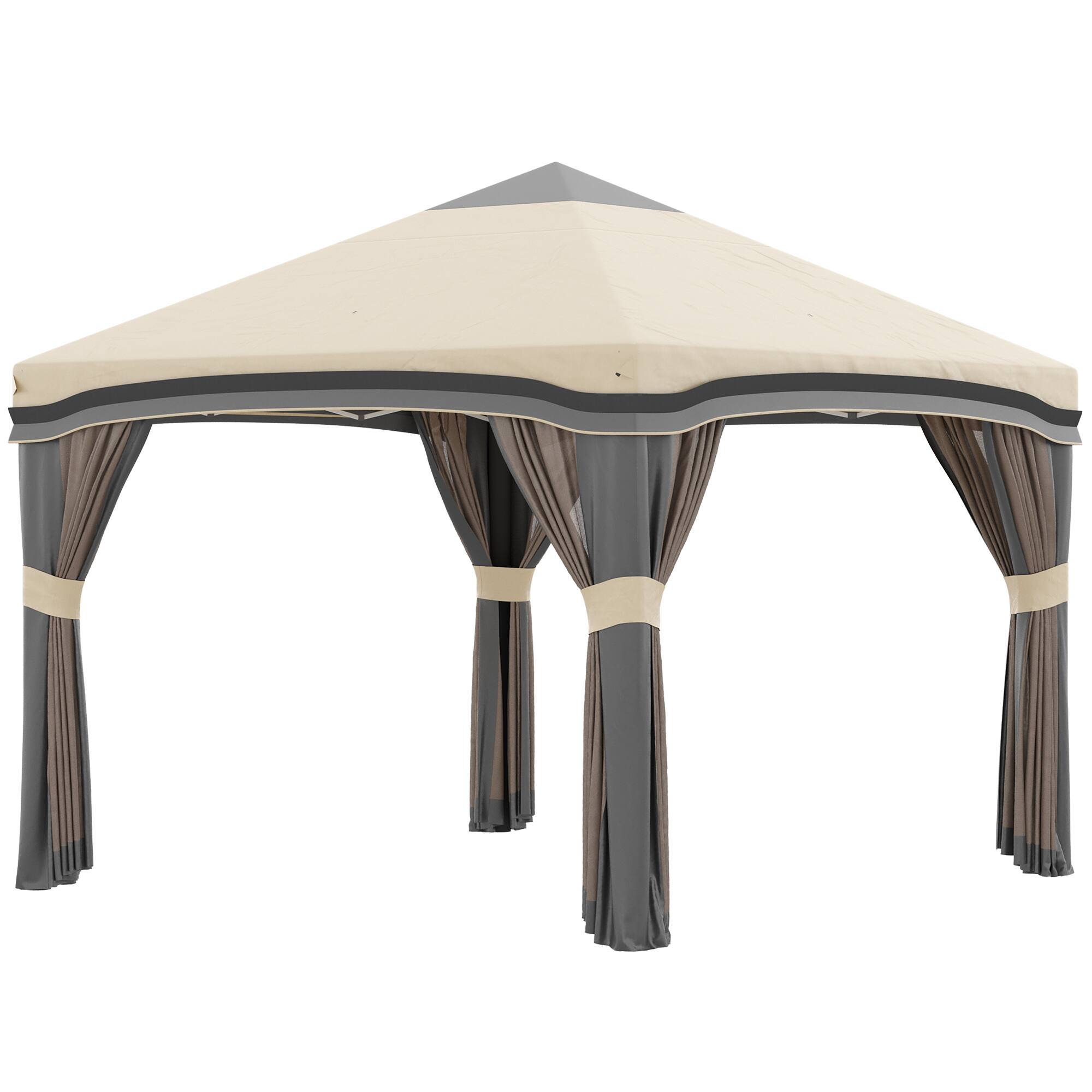 Alt View 7. Outsunny - 10' x 10' Pop Up Canopy Tent with Netting, Instant Tents for Parties, Height Adjustable, with Wheeled Carry Bag - Beige.