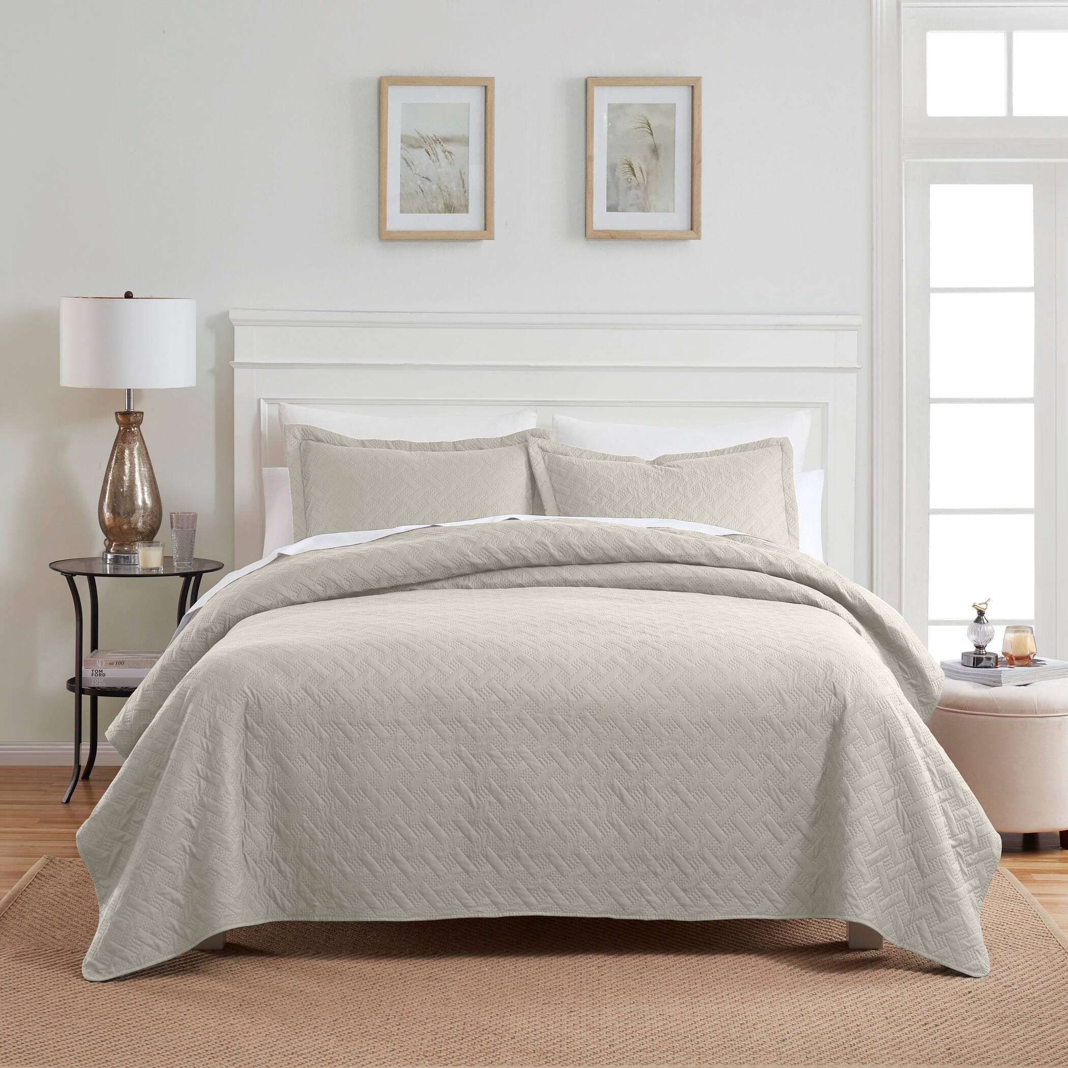 Angle. Dan River - Dan River 2 Piece Basket Pinsonic 1 quilt 1 sham - Oatmeal.