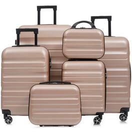 BreeBe - 6-Piece ABS Hardshell Luggage Set, Lightweight Suitcases with Dual Spinner Wheels, Carry-On & Checked Sizes for Travel - Champagne