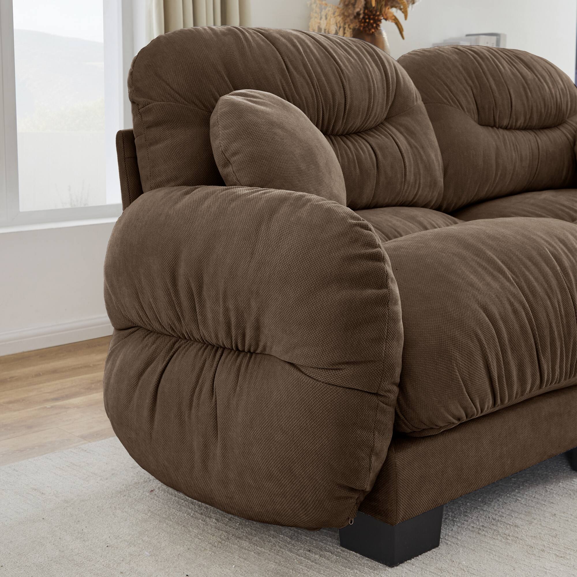 Alt View 7. Anysun - 2-Seater Modular Sofa with Chenille Fabric, High-Density Foam & Curved Armrests, Pleated Design for Living Room - Brown.